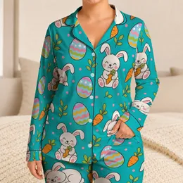 Cute Easter Bunny And Carrot Motifs For Cozy Easter Morning And Spring Sleepwear Lovers Satin Pajamas Set