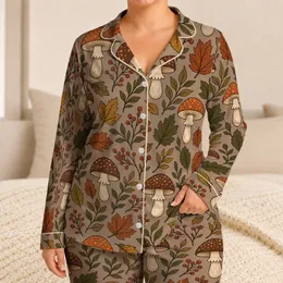 Autumn Mushroom Botanical Motifs For Cozy Fall Nights And Cottagecore Home Lovers Satin Pajamas Set