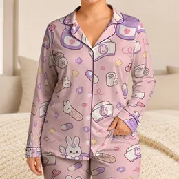 Kawaii Bunny Nurse And Medicine Motifs For Cozy Recovery Nights And Self Care Gifts Satin Pajamas Set