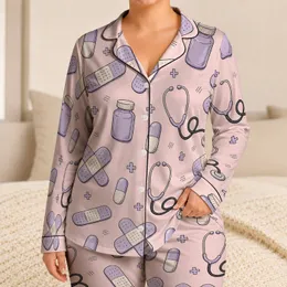 Lavender Medical Bandages And Stethoscopes for Nurses' Relaxation And Self Care Satin Pajamas Set
