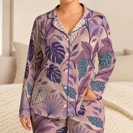 Pastel Tropical Botanical Leaves for Beach Escapes and Relaxed Summer Lounging Satin Pajamas Set