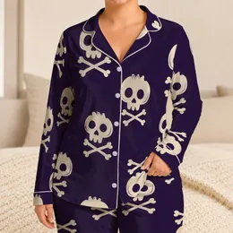 Ivory Skull And Crossbones Gothic Motifs For Halloween Nights And Cozy Horror Fans Satin Pajamas Set