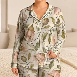 Watercolor Botanical Flowers For Relaxing Garden-Inspired Sleepwear For Women Satin Pajamas Set
