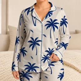 Cobalt Navy Tropical Palm Silhouettes For Relaxed Coastal Resort Lounging Women Satin Pajamas Set