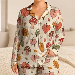 Autumn Leaves And Mushrooms for Cozy Fall Lounging and Relaxed Women’s Nights at Home Satin Pajamas Set