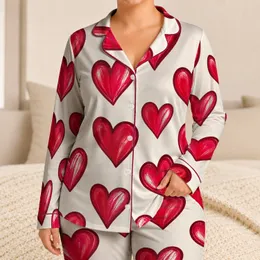 Raspberry Red Hearts For Valentine's Day Lounging And Cozy Nighttime Gifts For Her Satin Pajamas Set
