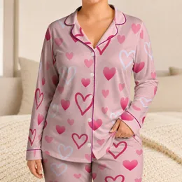 Blush Pink Hearts for Romantic Sleepovers, Relaxed Lounging and Cozy Nights at Home Satin Pajamas Set