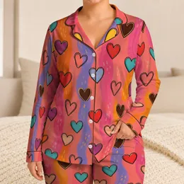 Colorful Hand Drawn Hearts for Cozy Sleepovers, Lounging, and Valentine's Day Gifts Satin Pajamas Set