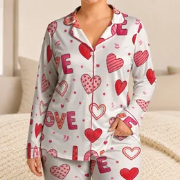 Hand Painted Watercolor Love Hearts for Valentine's Day Cozy Nights at Home Women Satin Pajamas Set