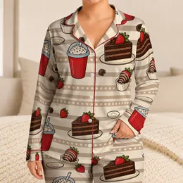 Chocolate Strawberry Coffee Dessert Motif for Cozy Lounge Nights and Gift Giving Satin Pajamas Set