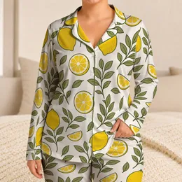 Lemon And Olive Leaf Mediterranean Motif For Summer Resort Vacation Women's Gift Giving Satin Pajamas Set