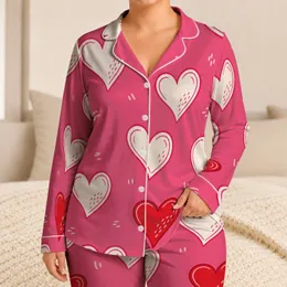 Romantic Hand-Drawn White And Scarlet Hearts For Valentine’s Day Lounging For Women Satin Pajamas Set