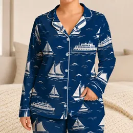 Nautical Sailboats And Ferries For Relaxed Coastal Lounging And Seaside Travel Enthusiasts Satin Pajamas Set