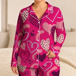 Fuchsia Valentine Hearts For Romantic Date Nights And Cozy At Home Gifts For Women Satin Pajamas Set