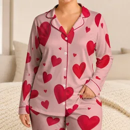 Crimson Red Hearts for Valentine's Day Romantic At Home Lounge Style Gifts for Women Satin Pajamas Set