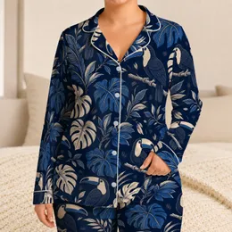 Vintage Toucan And Philodendron Tropical Resort Lounge Gift For Nature Bird Lovers Satin Pajamas Set
