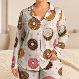 Colorful Donut Sprinkle Motifs For Cozy Sleepwear And Lounge Days, Sweet Bakery Lovers Satin Pajamas Set
