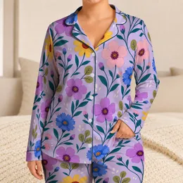 Lavender Wildflower Vines for Relaxed Summer Lounging and Cozy Evenings at Home For Women Satin Pajamas Set