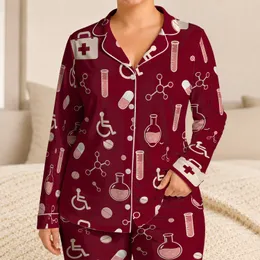 Medical Icons Oxblood Burgundy for Nurses Healthcare Workers and Clinic Staff Gifts Satin Pajamas Set