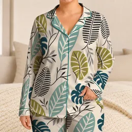 Teal And Chartreuse Tropical Leaves for Relaxed Evenings At Home and Weekend Getaways Satin Pajamas Set