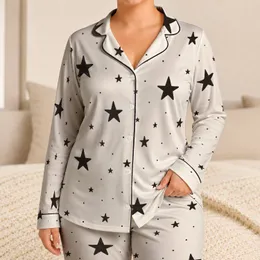 Black Hand-Drawn Stars for Cozy Nights and Relaxed Women's At-Home Lounge Comfort Satin Pajamas Set