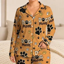 Dog Mom Paw Motif Relaxed Bedtime Gift for Animal Lovers and Proud Pet Parents Everywhere Satin Pajamas Set