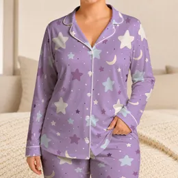 Dreamy Lavender Stars And Crescent Moons For Cozy Bedtime Sleepwear Satin Pajamas Set