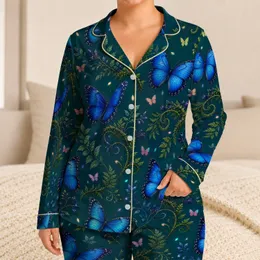 Blue Morpho Butterflies In Twilight Forest For Dreamy Nature Lovers And Cozy Evenings Satin Pajamas Set