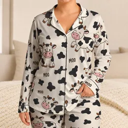 Cute Cartoon Dairy Cows for Cozy Farmhouse Lounging, Sleepovers, and Cow Lover Gifts Satin Pajamas Set