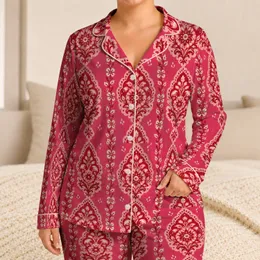 Raspberry Bohemian Damask Floral Motifs For Cozy Lounge Nights And Textile Lovers Satin Pajamas Set