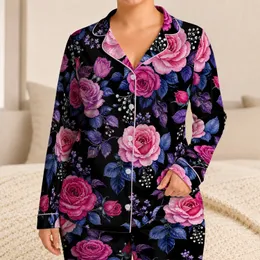 Romantic Fuchsia Rose Garden With Indigo Leaves For Cozy Nights And Bridal Lounging Satin Pajamas Set