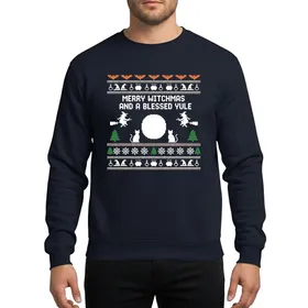 Whimsical Holiday Fans' Magenta Pixel Art Witchmas Yule Cat Witches Ugly Sweater Pattern Sweatshirt