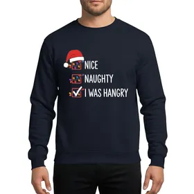 Humorous Holiday Enthusiasts' Hand-Drawn Santa Hat Nice Naughty Hangry Christmas Light Checkbox Design Sweatshirt