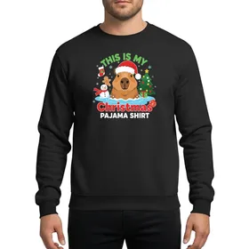 Capybara Fans' Humorous Capybara Santa Hat Green Red White Christmas Tree Snowman Gingerbread Scene Sweatshirt