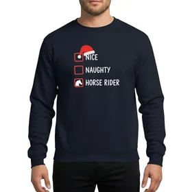 Horse Riders' Whimsical Nice Naughty Christmas Checklist Red Santa Hat White Horse Head Sweatshirt