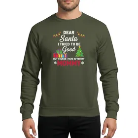 Festive Family Humor White Script Block Text Christmas Lights Gift Boxes Tree Snowflakes Red Green Yellow Pink Design Sweatshirt