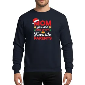 Mothers' Festive Red Santa Hat Candy Cane Holly 'MOM Favorite PARENTS' Vintage Illustrative Holiday Design Sweatshirt