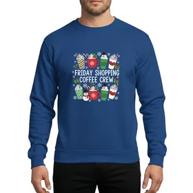 Christmas Coffee Crew's Playful Red Green White Holly & Snowman Festive Design Sweatshirt