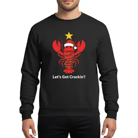 Christmas Partygoers' Vibrant Red Lobster Santa Hat Multi-Color Lights 'Let's Get Crackin'! Sweatshirt