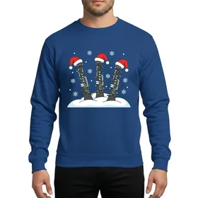 Clarinet Players' Stylized Dark Gray Clarinet Red Santa Hat Multicolor Christmas Lights Snowdrift Sweatshirt