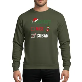 Holiday Enthusiasts' Naughty Nice Cuban Checklist Graphic with Red Santa Hat, Striped Stocking, Candy Cane Sweatshirt