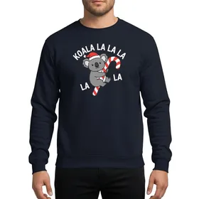 Australian Christmas Lovers' Gleeful Grey Koala Santa Hat Red White Candy Cane Cartoon 'KOALA LA LA LA' Design Sweatshirt