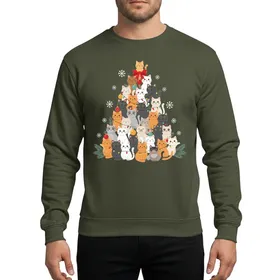 Cat Lovers' Whimsical Multi-Color Feline Christmas Tree Colorful Lights Ornaments Snowflakes Sweatshirt