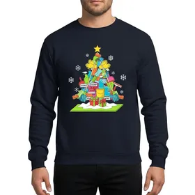 School Custodian Vibrant Cleaning Supply Christmas Tree Flat Art with Golden Star, Wrapped Gifts, & Snowflakes Sweatshirt