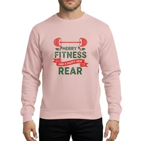 Fitness Enthusiasts' Distressed Red Barbell Holly Berry Typography Holiday Grunge Design Sweatshirt
