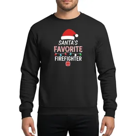 Firefighter Loved Ones' Playful Santa Hat Candy Cane Stripe 'FAVORITE' Christmas Lights Maltese Cross Art Sweatshirt