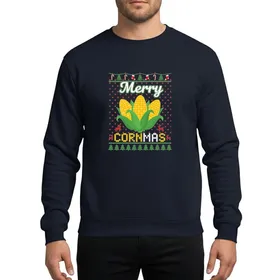 Corn Lover's Merry CORNMAS Pixelated Corn Cobs & Festive Red Green White Holiday Pattern Sweatshirt