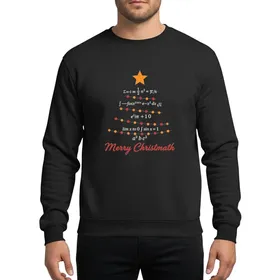 Math Teacher Minimalist Green Christmas Tree with White Math Equation Design, Yellow Star, Red Orange Yellow Lights, Merry Christmath Script Sweatshirt