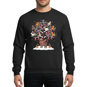 Cat Lovers' Whimsical Winter Snow Tree Cats Red Santa Hats Gingerbread Candy Cane Scene Sweatshirt