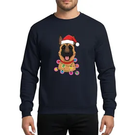 Belgian Malinois Lover's Playful Malinois Dog Santa Hat Red Green Blue Orange Christmas Lights Art Sweatshirt